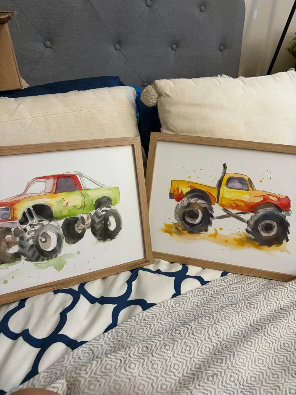 Hobby Lobby Watercolor Monster Truck Prints - Green & Yellow